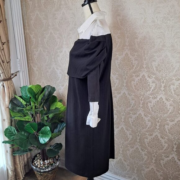 Colleen Lopez Size Large Black and White Dress with Faux Wrap and Sleeves EUC - Picture 7 of 15